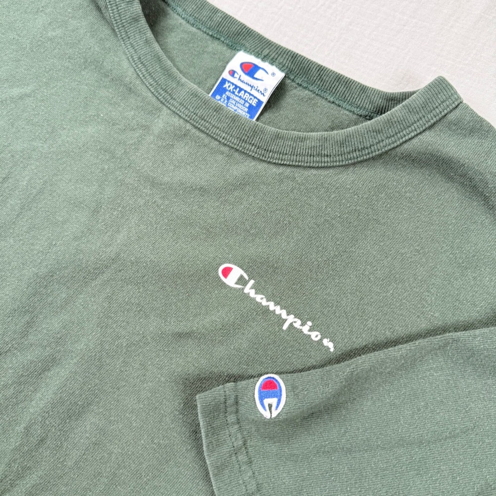 Champion Mens XXL Short Sleeve T-Shirt Sage Green Script Logo Crew Neck‎ Tee